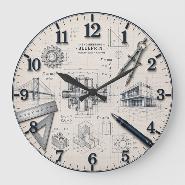  Mechanical Engineer STEM Office & Workshop Decor Große Wanduhr (Vorderseite)