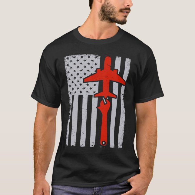 Mechanics American Flag Flugzeug Flugzeug Mechanic T-Shirt (Vorderseite)