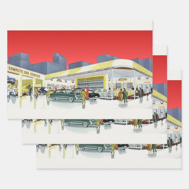 Mechanik für Vintages Auto Komplettwagen Garage Geschenkpapier Set (Set)