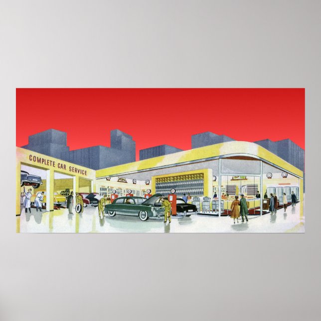 Mechanik für Vintages Auto Komplettwagen Garage Poster (Vorne)