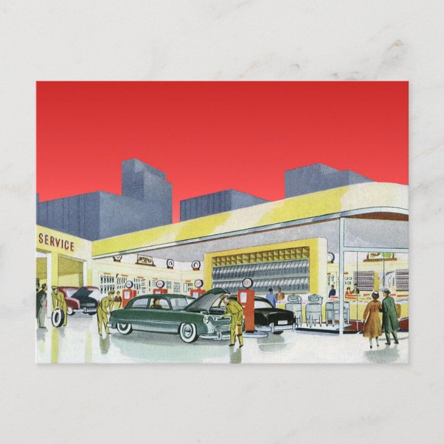 Mechanik für Vintages Auto Komplettwagen Garage Postkarte (Vorderseite)