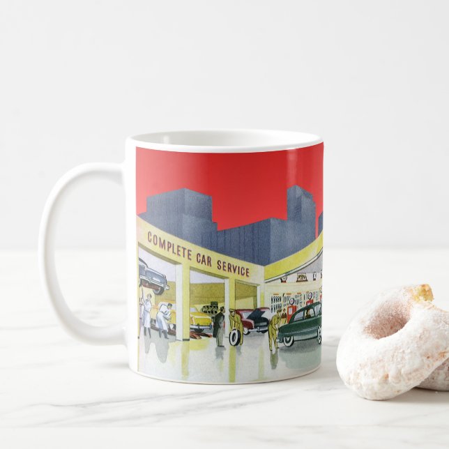 Mechanik für Vintages Auto Komplettwagen Garage Tasse (Mit Donut)