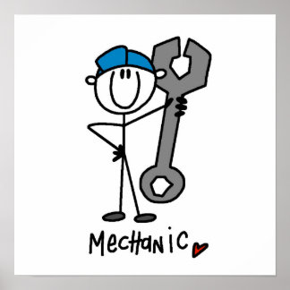 Mechanik mit Strichmännchen mit Schlüssel Poster