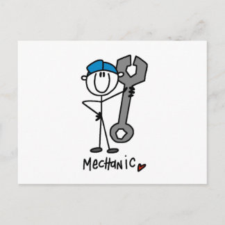Mechanik mit Strichmännchen mit Schlüssel Postkarte