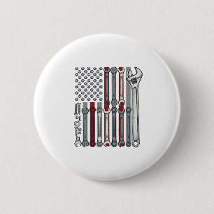 Mechanik-Schraubenschlüssel-Flagge Vintage-Gravur- Button