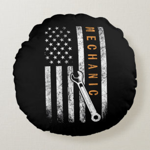 Mechaniker Amerikanische Flagge Rundes Kissen