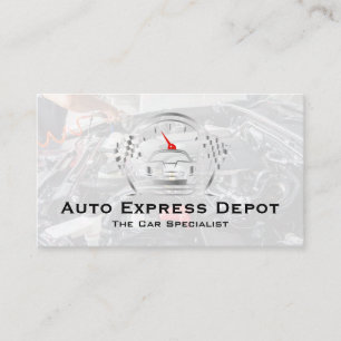 Mechaniker arbeitet am Motor   Auto-Metall-Logo Visitenkarte