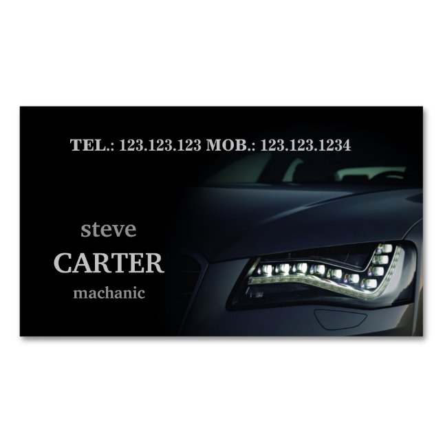 Mechaniker-Automobilauto-Schwarz-Licht-Karte Magnetische Visitenkarte (Vorderseite)