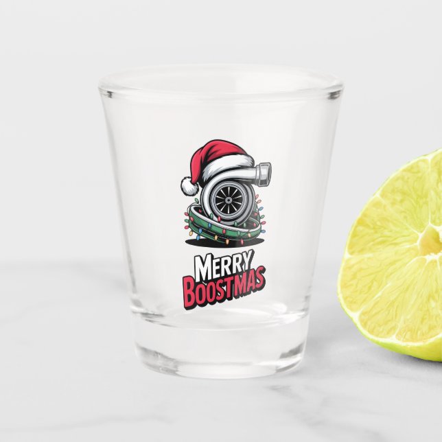 Mechaniker-Boost-Turbo-Motor-Nitro-Weihnachtsmann- Schnapsglas (Vorderseite)