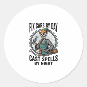 Mechaniker-Hexen-Shirt Vintage-Halloween-Reparatur Runder Aufkleber