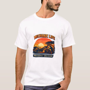 Mechaniker-Leben Retro-Sonnenuntergang Meilen des T-Shirt