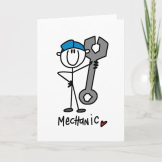 Mechaniker mit Schlüssel-Strichmännchen Karte