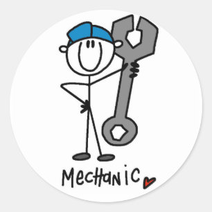 Mechaniker Mit Schraubenschlüssel-Strichmännchen Runder Aufkleber
