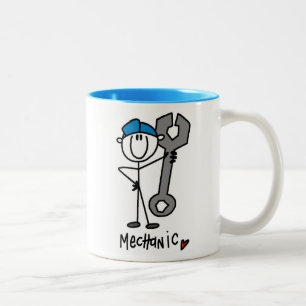 Mechaniker Mit Schraubenschlüssel-Strichmännchen Zweifarbige Tasse