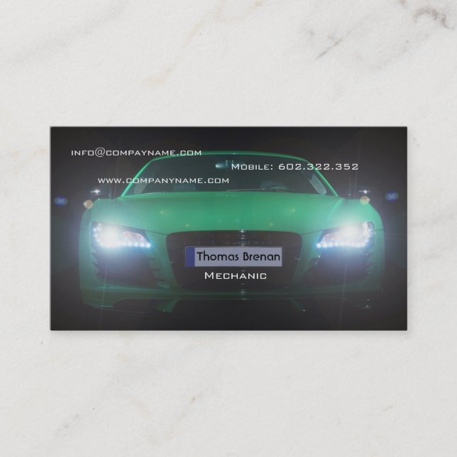 Mechaniker-selbstbewegender grüner visitenkarte (Vorderseite)