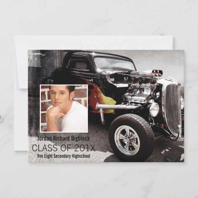 Mechaniker Student V8 Emblem Foto Grad Ankündigung (Vorderseite)