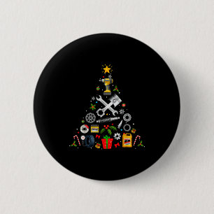 Mechaniker-Weihnachtsbaumschmuck in der Garage Aut Button