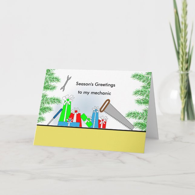 Mechaniker, WeihnachtsRetro Geschenke, Werkzeuge Feiertagskarte (Vorderseite)