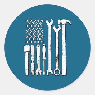 Mechaniker Werkzeuge Amerikanische Flagge USA Runder Aufkleber