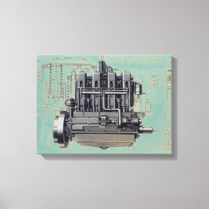 Mechanisch Zeichnend Artwork des Motors für Frühge Leinwanddruck