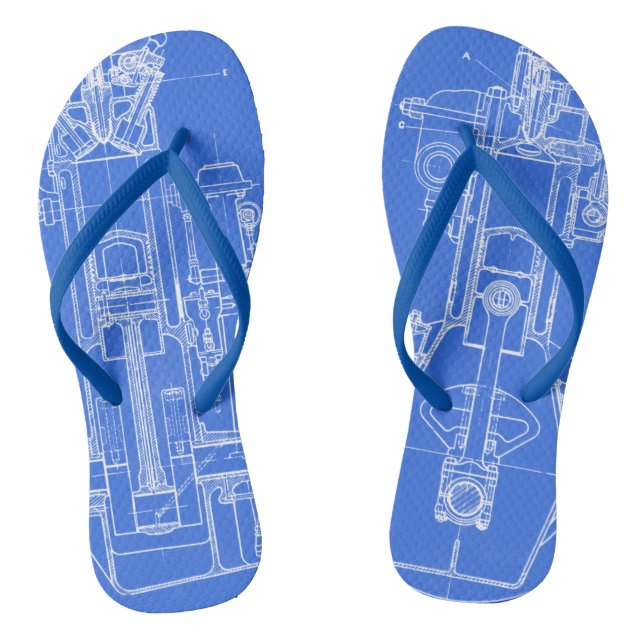 MECHANISCH ZEICHNEND VINTAGER BLUEPRINT WHITE CUST FLIP FLOPS (Fußbett)