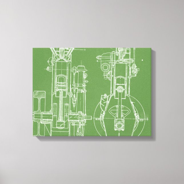 MECHANISCH ZEICHNEND VINTAGER BLUEPRINT WHITE CUST LEINWANDDRUCK (Vorderseite)