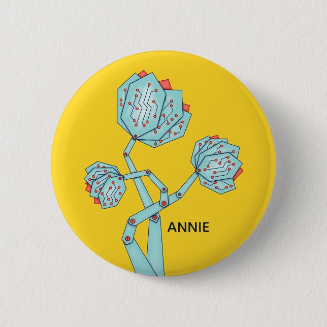 Mechanische Blume der Schalttafel Geek Girl Name Button (Vorderseite)