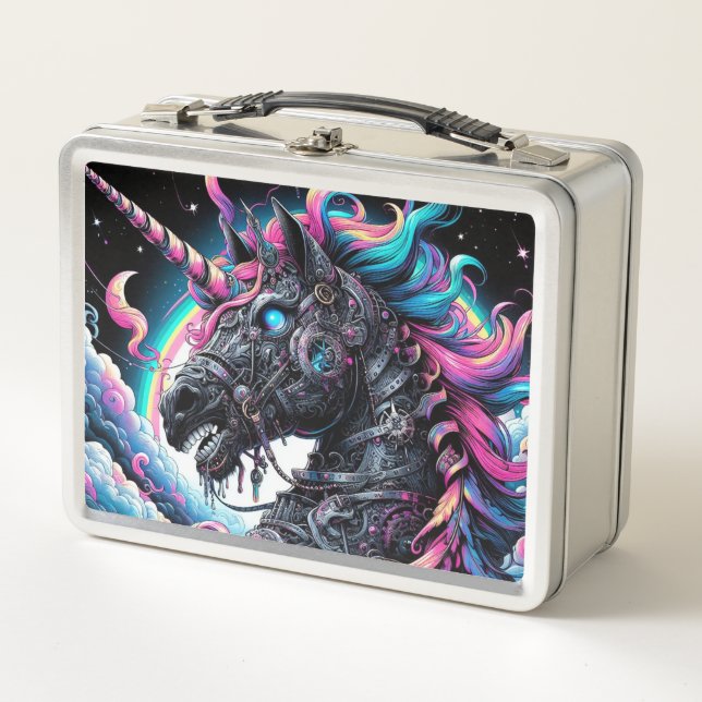 Mechanische Einhornlunchbox Metall Brotdose (Vorderseite)
