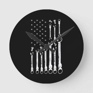 Mechanische Fahne Amerikanisches Flag Flag Mechani Runde Wanduhr