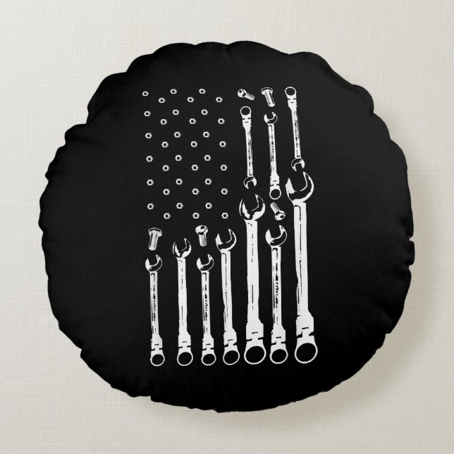 Mechanische Fahne Amerikanisches Flag Flag Mechani Rundes Kissen (Vorderseite)