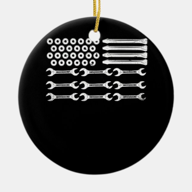 Mechanische Flag Patriotic Mechanic USA Flag unabh Keramik Ornament (Vorne)