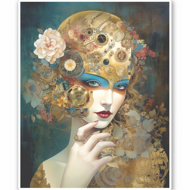 Mechanische Lady Robotic Fantasy Sci-Fi Aufkleber (Vorderseite)