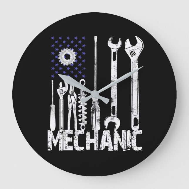 Mechanische Liebhaber | Mechanische Flagge USA Große Wanduhr (Vorderseite)