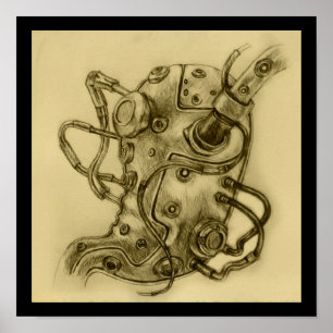 Mechanische Magen Anatomie Steampunk Druckzeichnun Poster