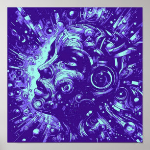 Mechanische Muse Lila Cyberpunk-Frau-Kunst Poster