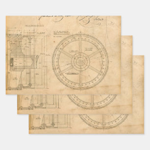 Mechanische Schaltpläne auf Tan Geschenkpapier Set