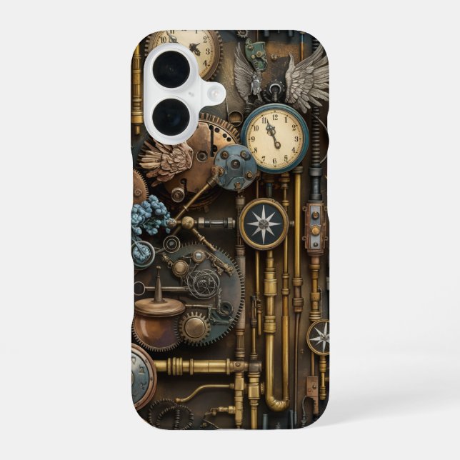 Mechanische Steampunkeleganz in Bewegung iPhone 16 Hülle (Rückseite)