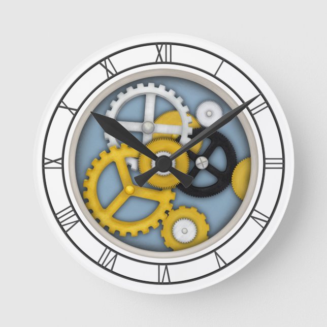 Mechanische Uhrwerk Illusion Trompe L'oeil Blue Runde Wanduhr (Vorderseite)