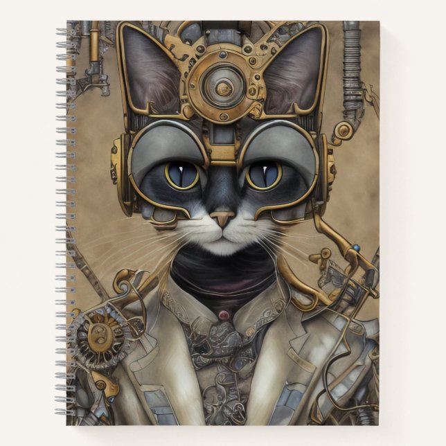 Mechanische Vintage Steampunkkatze Notizbuch (Vorderseite)
