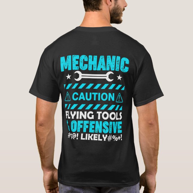 Mechanische Vorsicht....Funny T-Shirt (Rückseite)