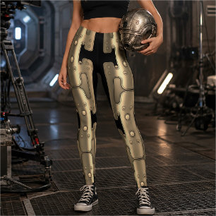 Mechanischer Android Metallischer Goldener Roboter Leggings