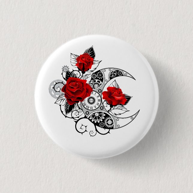 Mechanischer Halbmond mit Rote Rosen Button (Vorderseite)