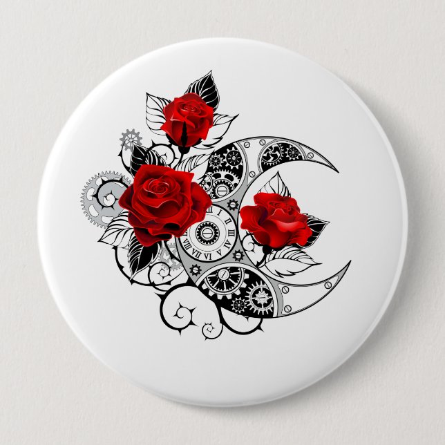 Mechanischer Halbmond mit Rote Rosen Button (Vorderseite)