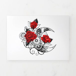 Mechanischer Halbmond mit Rote Rosen Dreifach Gefaltete Einladung