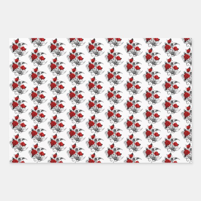 Mechanischer Halbmond mit Rote Rosen Geschenkpapier Set (Vorderseite)