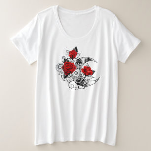 Mechanischer Halbmond mit Rote Rosen Große Größe T-Shirt