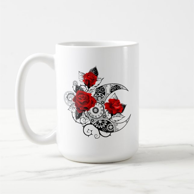 Mechanischer Halbmond mit Rote Rosen Kaffeetasse (Links)