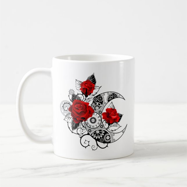 Mechanischer Halbmond mit Rote Rosen Kaffeetasse (Links)