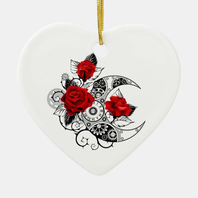 Mechanischer Halbmond mit Rote Rosen Keramik Ornament (Vorne)