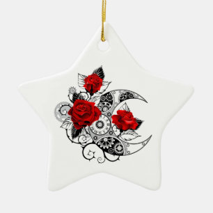 Mechanischer Halbmond mit Rote Rosen Keramik Ornament